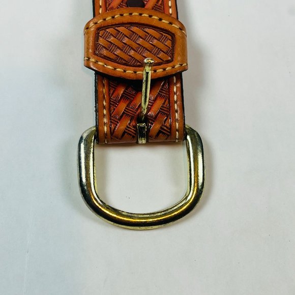 Vintage TEXTAN Genuine Cowhide Leather Womans size 39" Brown Tooled Western Belt - Picture 3 of 9